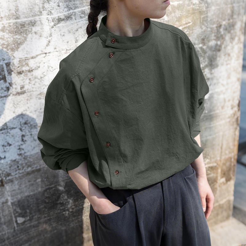 

ZANZEA Женская повседневная блузка с воротником-стойкой, 3/4 рукавом, однотонная, свободного кроя 4XL серый