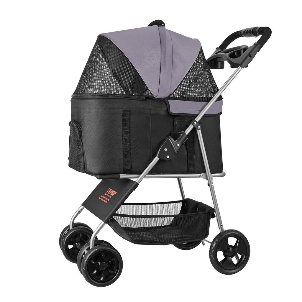 Pet Stroller Foldable 4 Wheels Dog Stroller Detachable Carrier Up To 35lbs