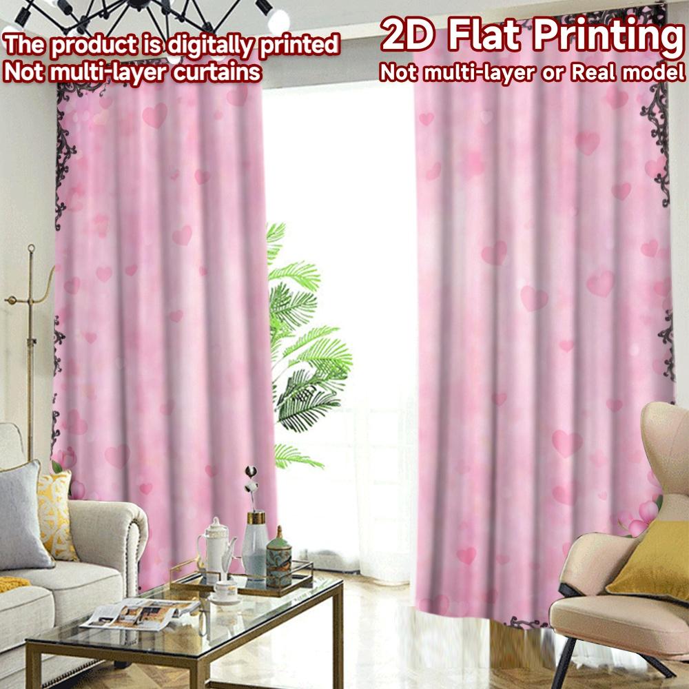 2D FLAT PRINTING 2pcs Curtains (Without Rod) Valentine's Pink Heart Blossoms Minimalist Popular Curtains Polyester Easy Install