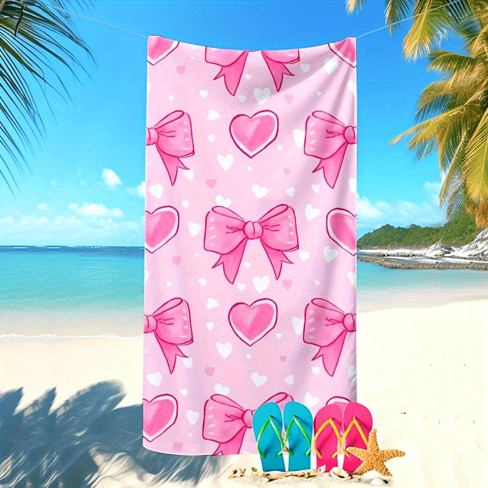 

Chic Bow Print Pink Bath Towel, Soft Lightweight Quick-Dry for Women and Girls W30*H60(CM)