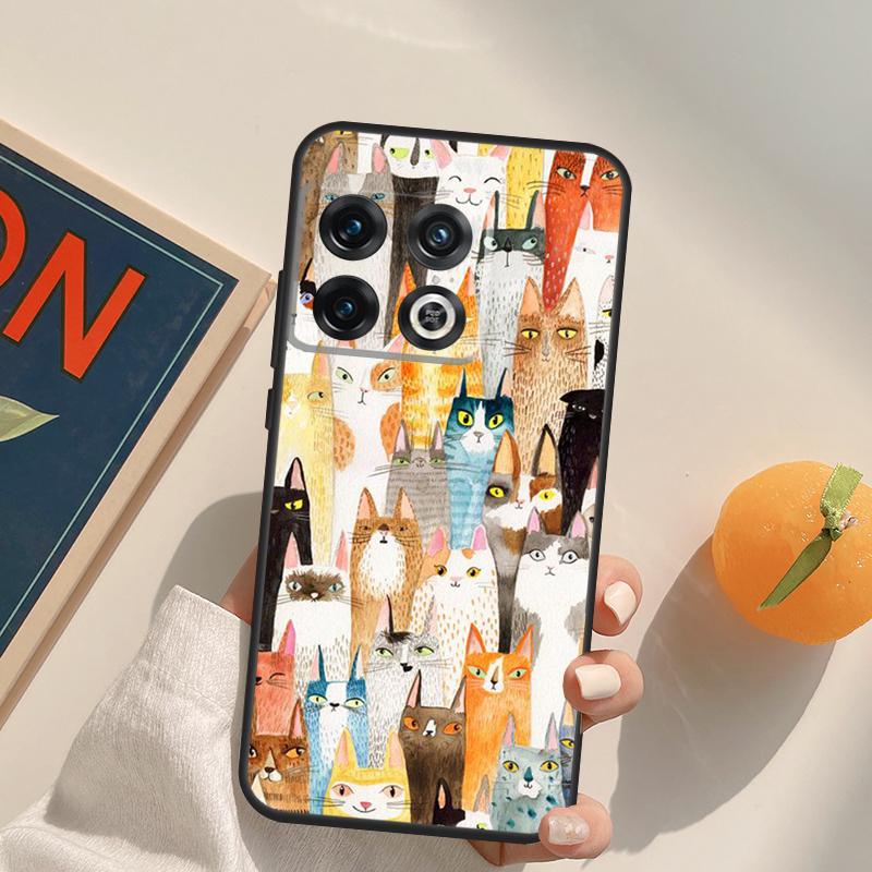 Cute Cartoon Cats Collage Case For OnePlus 13T 10T 10R 12R 13R 15 13 12 11 10 9 Pro Nord CE 5 2 3 4 Lite N20 N30 Cover