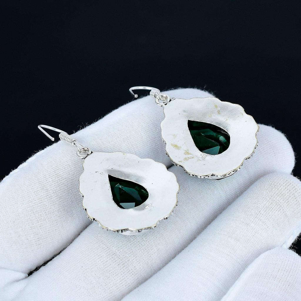 Green Tourmaline Gemstone Earrings, 925 Sterling Silver Earrings, Silver Earrings For Gift, Green Tourmaline Dangle Drop Earrings For Birthday Gifts