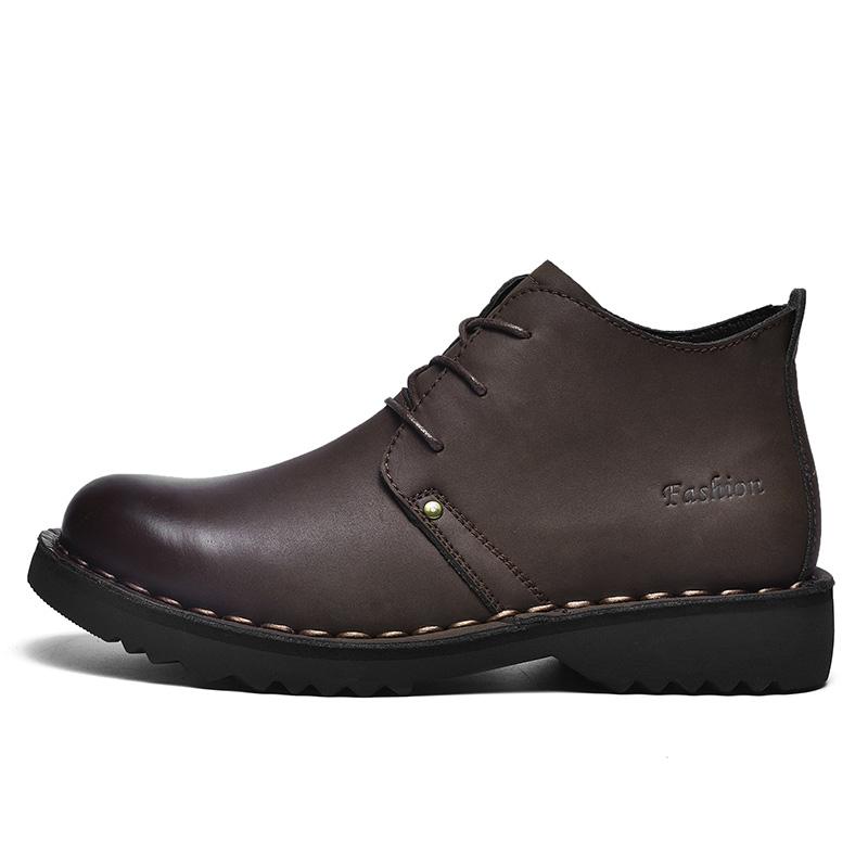 Men s Genuine Leather Business Casual Boots Classic Round Toe with Lace-Up Design Anti-Slip Rubber Sole for Office Daily Wear 38 9470₽
