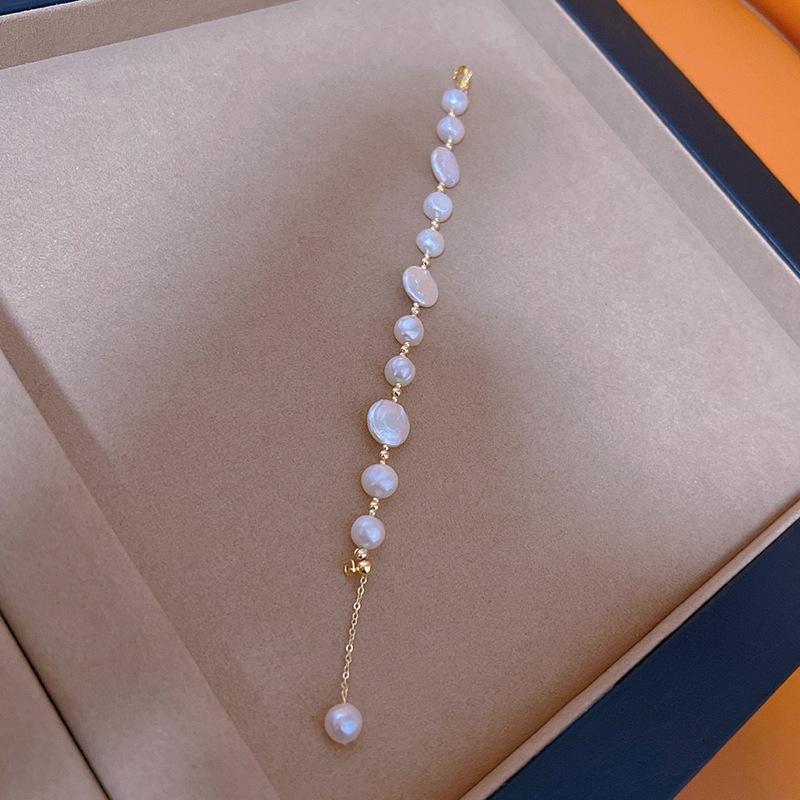 Fashion Simple Freshwater Pearl 14K Gold Plated Beaded Geometric Women's Trendy Party Bracelet HUIXUN