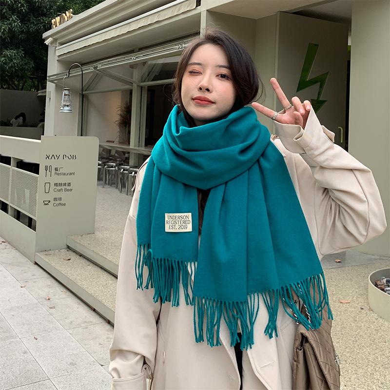 Solid Color Cashmere Texture Scarf Women's 2024 New Winter Thickened Warm Tassel Monochrome Shawl Scarf