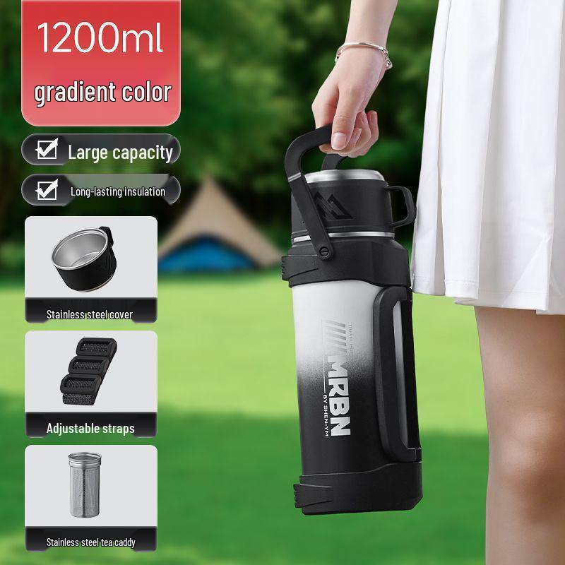 

New Model 316 Stainless Steel Insulated Travel Thermos with Tea Infuser - Large Capacity for Outdoor Use 1200ml with Strap and Infuser
