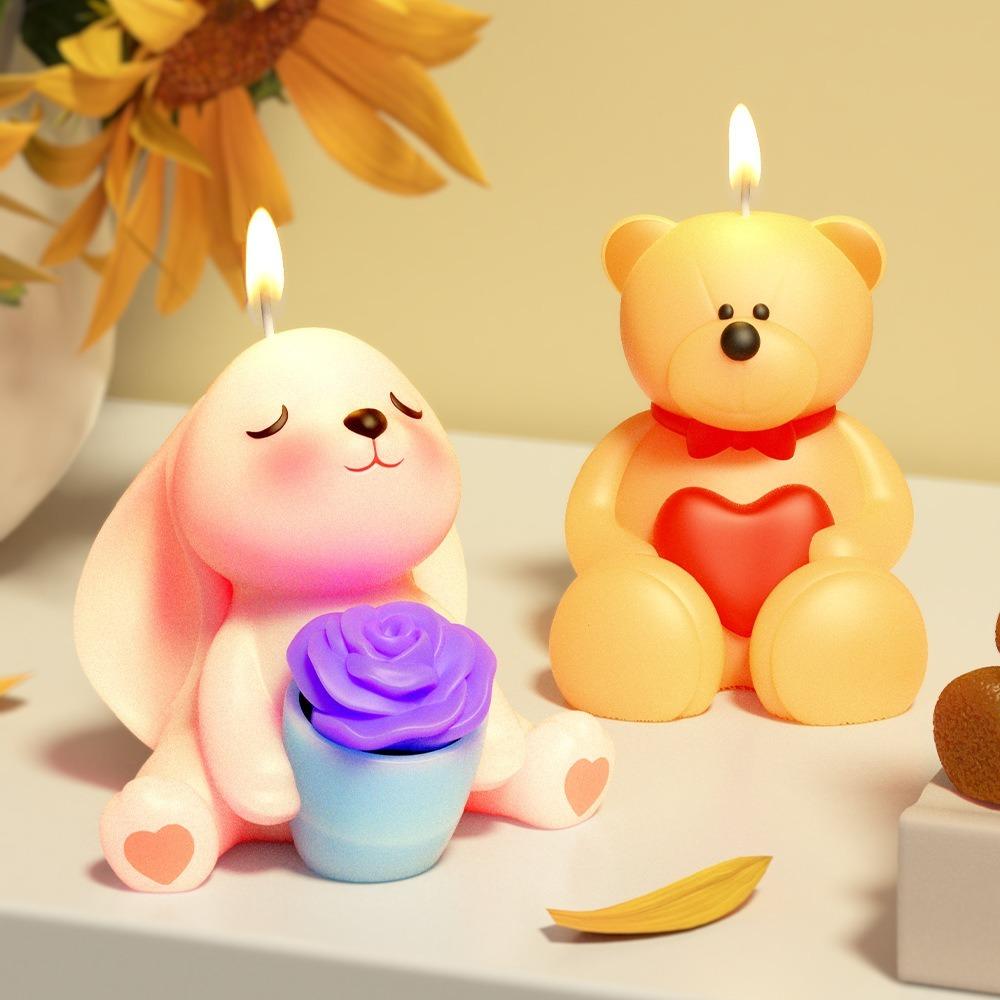 Handmade Rose Love Bear Molds Cute Drop Glue Plaster Mold Animal Cake Mold  Party Favors