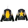 Vintage Biker Jacket PU Leather Black Yellow Color Block No Collar Racing Men