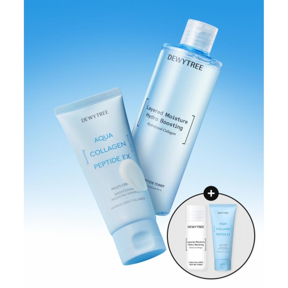 Dewytree [exclusive Sunlaunch Set] Aqua Collagen Peptide Toner 300ml + Cream 80ml Set  Original Cream + 9ml Toner Gift none