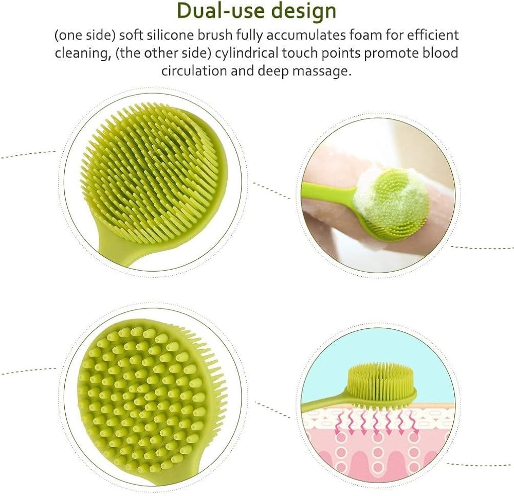 Gabani Fashion Shower Brush Silicone Bath Body Brush - Back Scrubber for Shower Back Brush Long Handle for Shower Skin Exfoliating Brush Body with