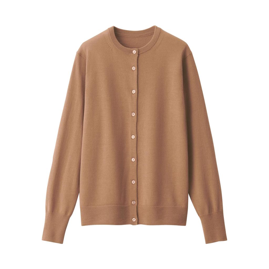 MUJI Washable Wool Crew Neck Size S Women's High-Gauge Cardigan, Camel, (BA1O5A4A)