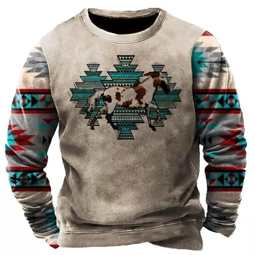 Vintage pánská mikina Kovbojské tričko s grafickým vzorem Etnický styl Potisk Svetr Oversized Muži Oblečení Neformální Top