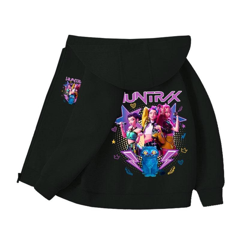 LUXEON KPop Demon Hunter Cartoon Zipper Hooded Sweatshirt Warm Fashion Casual Tops Korean Style S