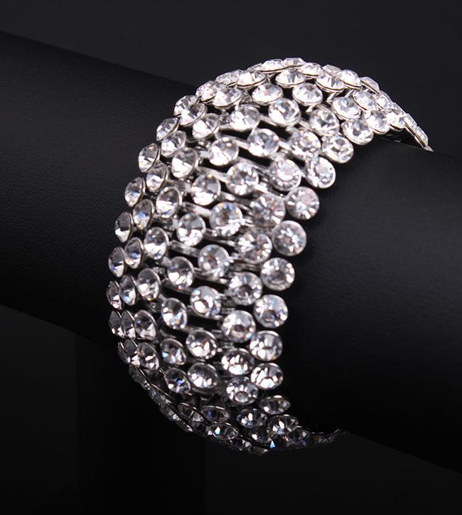Exaggerated, Super Flash Full Diamond Metal Elastic Wide Bracelet Bracelet Female Big-Name Jewelry