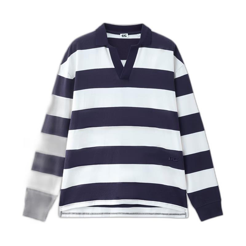 GIORDANO CONCEPTS Unisex Embroidered V-Neck Long Sleeve Striped Polo Shirt S