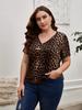 Plus Size Leopard Design Pattern Printed T-shirt Summer Fashionable High Quality Short Sleeved Casual Sports V-Neck Pullover Top
