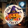 Halloween Wooden Sign with Wizard Pumpkin Pattern - Unique Figurine Ornaments with Trick or Treat - Ideal for Front Door, Farm, Porch Decor