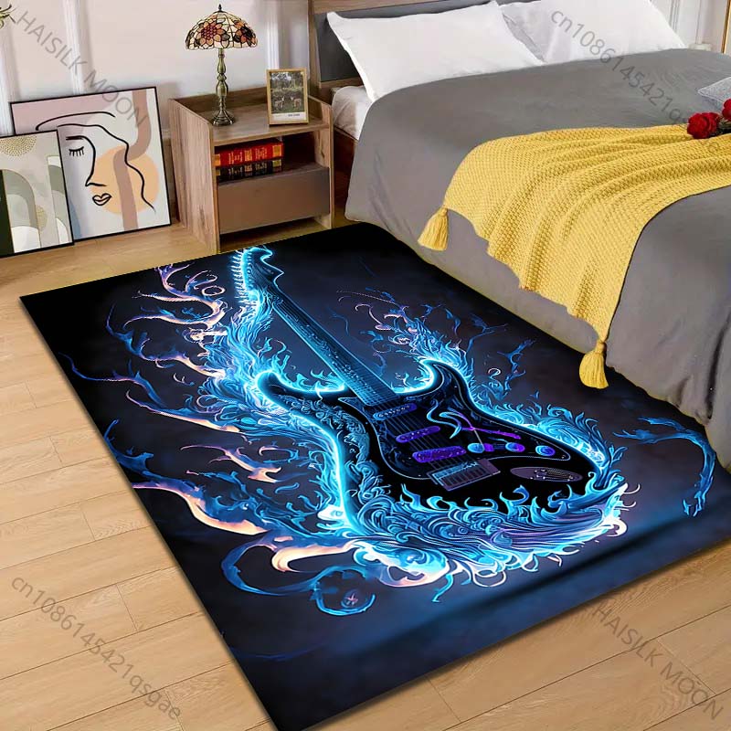 

1PC Electric guitar blue flames Pattern Rug Carpets for Bedroom Living Room Sofa Mat Creative Door Mat Cloakroom Home Decor 40cm x 60cm
