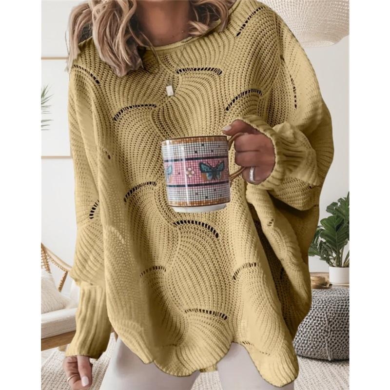 

Женский ажурный свитер, элегантные свободные S-образные вязаные пуловеры, женские повседневные однотонные свитера с круглым вырезом, весна-осень-зима XXXL жёлтый