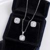 Elegant Zircon Lucky Clover Necklace Earring Set Women Light Luxury Geometric Pendant Jewelry Party Office Wear