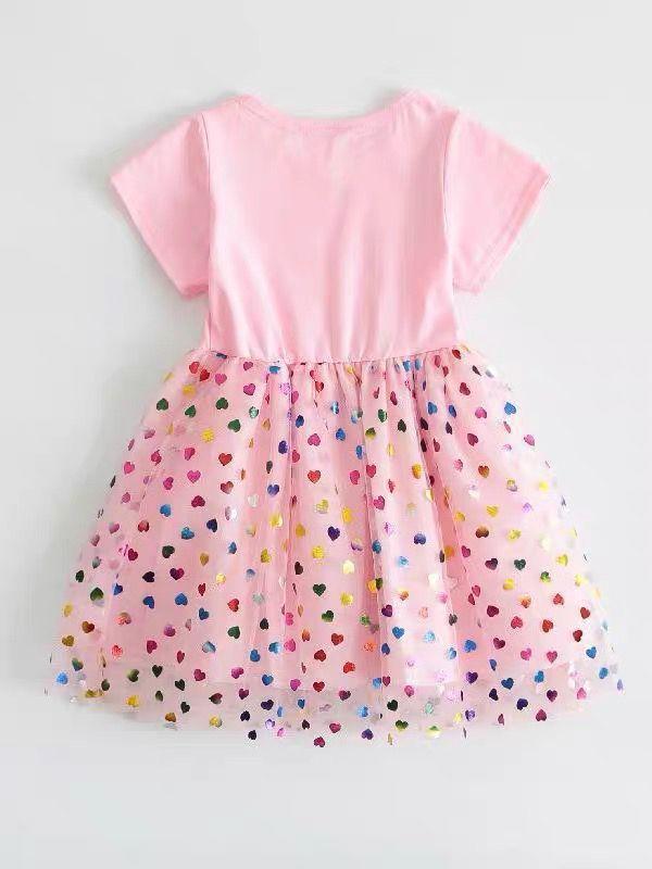 Moda dla dziewczynek K-Pop Łowcy Czarownic Grupa Sukienka Letnia Dziecięca Krótki Rękaw Tęczowa Księżniczka Tiulowa Sukienka