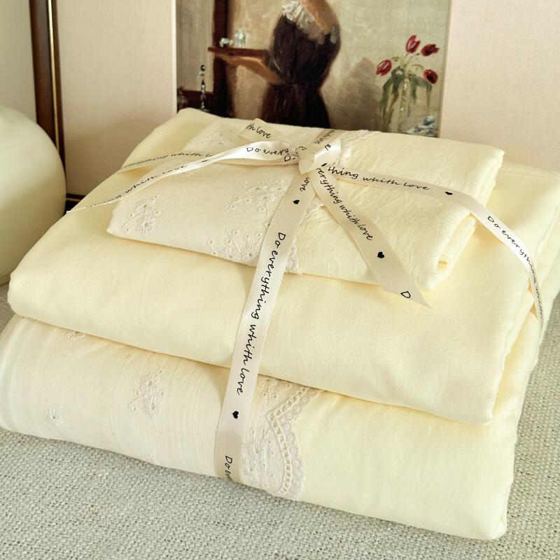 French Lace Washed Cotton 4-Piece Bedding Set