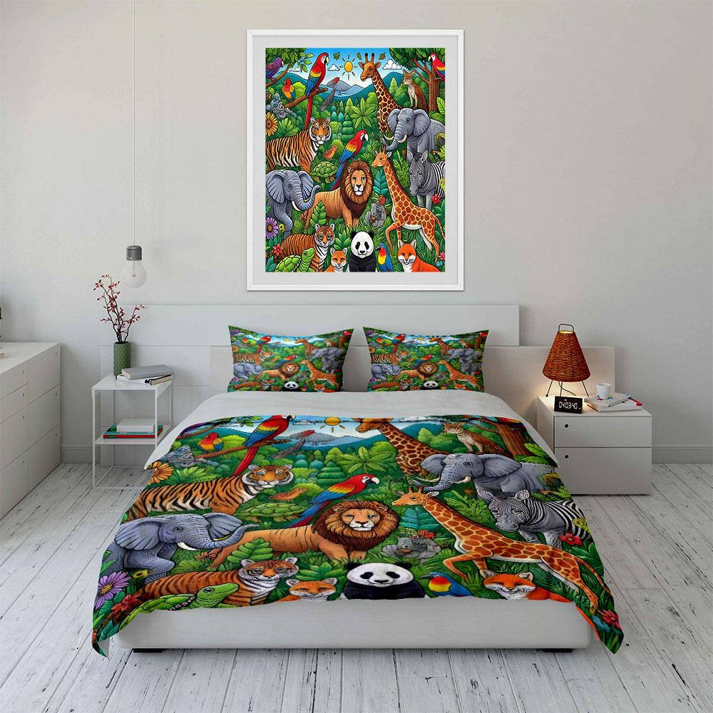 "Wildlife-Themed Jungle Decoration Set" Kid's and Adults' Bedroom Decor, Exquisite Three-piece Bedding Set Gift