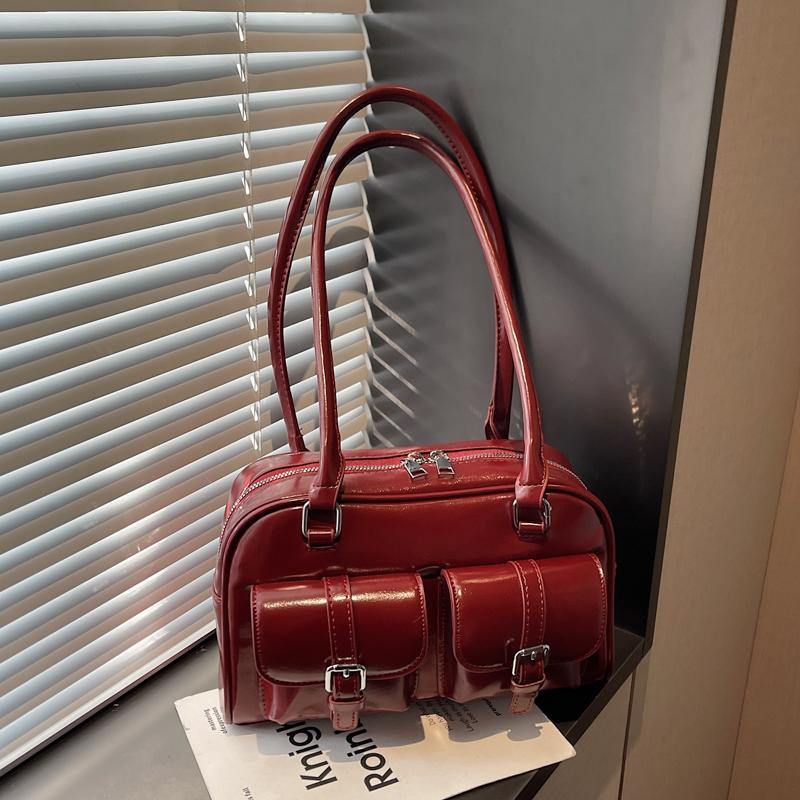 2025 Winter Retro PU Leather Double Pockets Underarm Bags For Women Y2K New Korean Fashion Female Shoulder Bag Stylish Handbags