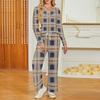 Women's V-Neck Long Sleeve Printed Pajama Set with Pockets - Loose Fit Casual Sleepwear for