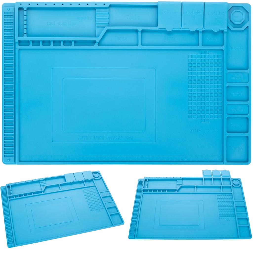 Rosfix Silikonowa Mata Lutownicza Z Organizatorem 450 X 300mm – Odporna Na Wysoką Temperaturę Do 500°C | Antypoślizgowa | ESD
