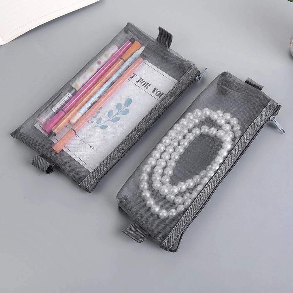 High Quality Student Nylon Transparent Simple Pen Bag Case Pencil Bag Mesh Pencil Case Pencil case