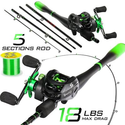 SOUGAYILANG 1,8–2,4 m, 5 Abschnitte, Angelrute aus Kohlefaserguss und 7,2:Leistungsstarke Baitcasting-Rolle mit 1 Übersetzungsverhältnis, maximale Zugkraft 10 kg