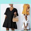 Robe smock élégante pour femmes à col en V uni avec coupe ample et manches courtes