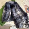 Mohair Winter Cashmere Scarves Tassel Long Shawl Retro Plaid Wool Scarf  Girl