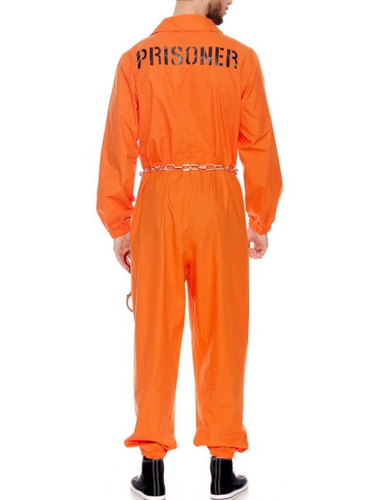 Halloween Mens Orange Prisoner Costume Jail Costumes Long Sleeve Prison Jumpsuit Adults Inmate Role-Playing Party Cosplay Outfit