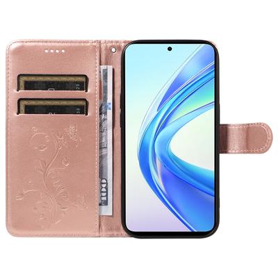 Voor Honor X7b 4G/90 Smart PU Lederen Hoesjes Bloempatroon Portemonnee Standaard Telefoonhoes met Polsband
