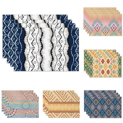 Bohemian Tischsets Künstlerischer Ethnischer Druck Platzsets Geometrische Wellen Abstrakte Muster Wasserdicht 4er Leinen Esszimmer Küchen Dekoration
