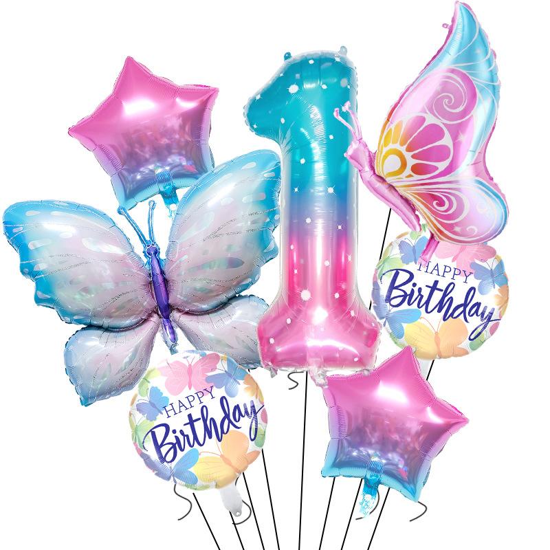 Butterfly starry sky digital balloon set children baby birthday party decoration gradual change star decoration arrangement