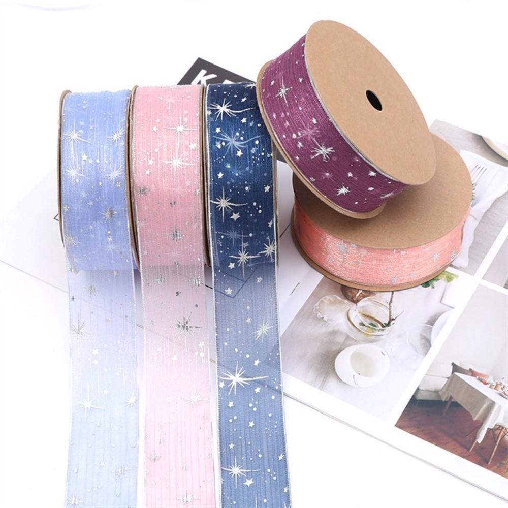 New Star Printed Starry Sky Ribbon 25mm Width DIY Gift Bouquet Wrap Ribbon Organza Festive Event Ribbon Cake Decoration