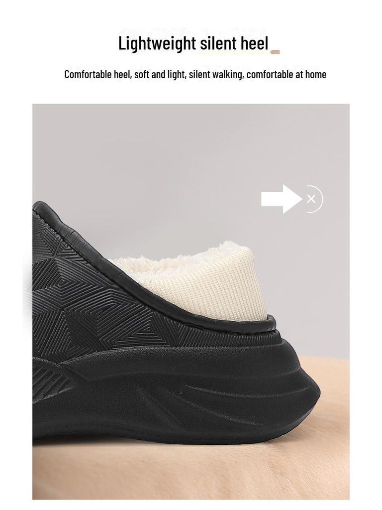 Męskie czarne bawełniane kapcie z aksamitu na obcasie, pogrubione dla ciepła, wodoodporne do noszenia na zewnątrz zimą. Odpowiedni dla nastolatków.