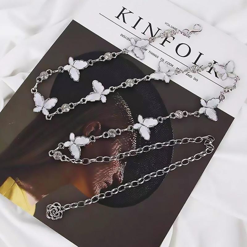 

Модная однослойная цепочка на талию в стиле ретро с блестящей бабочкой, женское украшение для тела, декор для платья, аксессуары для одежды, подарки белый