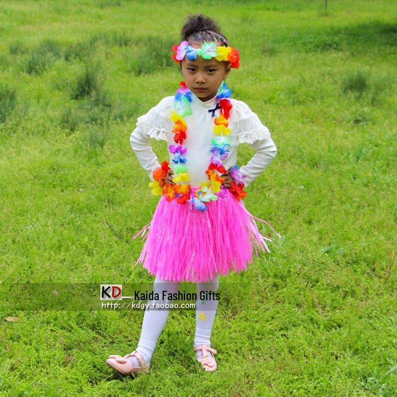 Kaifeng Hawaiian Grass Skirt & Flower Garland 6-Piece Set for Festival & Stage Performances