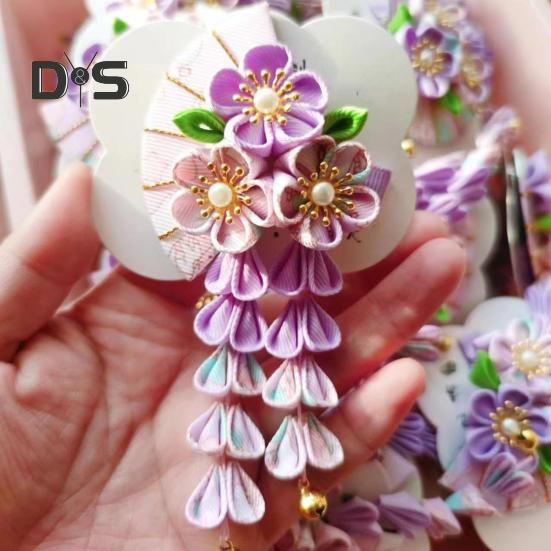 Haarnadel im Fächerstil mit Blumenglocken, Kunstperlen-Dekor, japanischer Kimono, Haarspange im antiken Stil, Haar-Accessoires