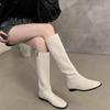 Vintage Elastische Schlankmachende Damen Kniehohe Stiefel Damen Outdoor Weiches Leder Flats Ritter Lange Stiefeletten