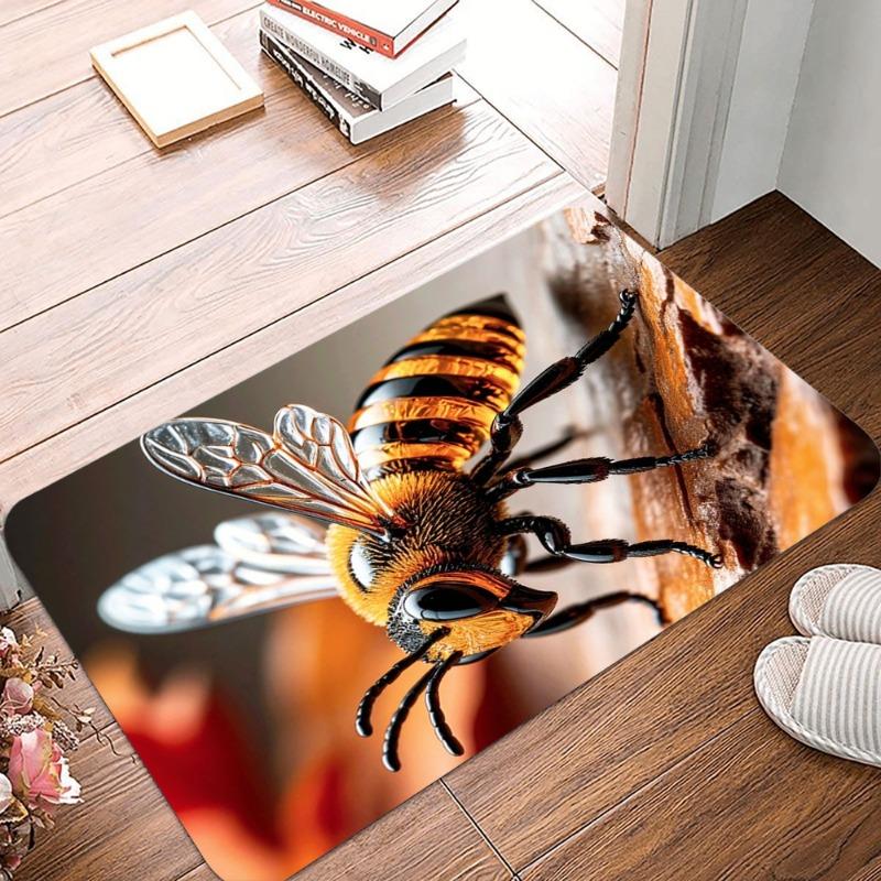 Bees Printing Non-Slip Small Rug Waterproof Easy Clean Floor Mat for Indoor Outdoor Use Durable Home Decor Fashion and Beautiful