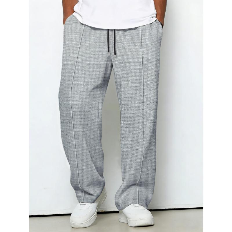Men Waffle Textured Drawstring Straight Leg Pants S серый