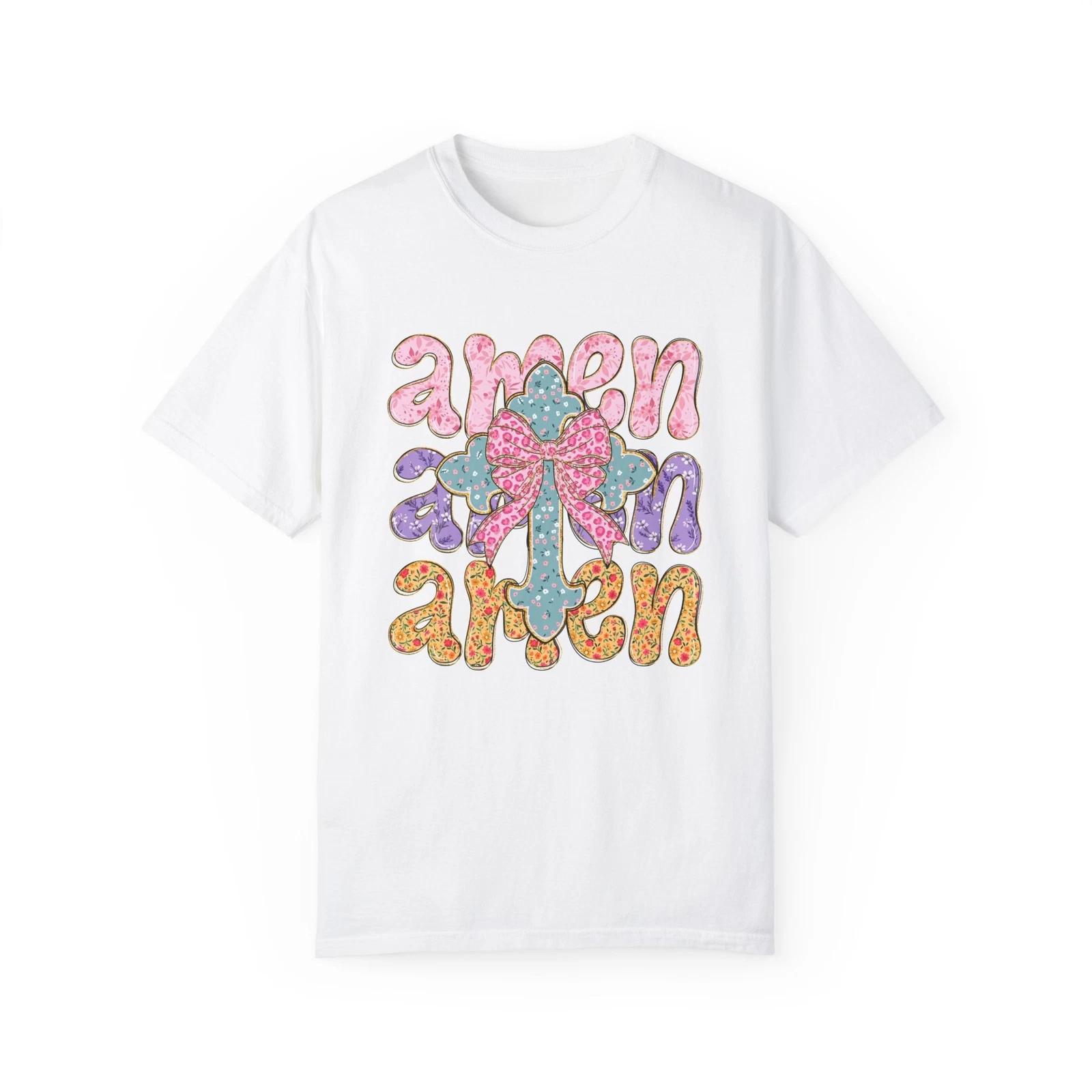 Colorful  Amen  Graphic Unisex T shirt, Inspirational Tee, Casual Wear, 3XL