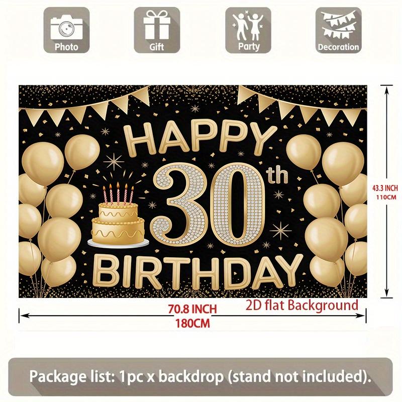 1pc Birthday & Wedding 30th Gift Box Cake Large Party Banner Golden Polyester