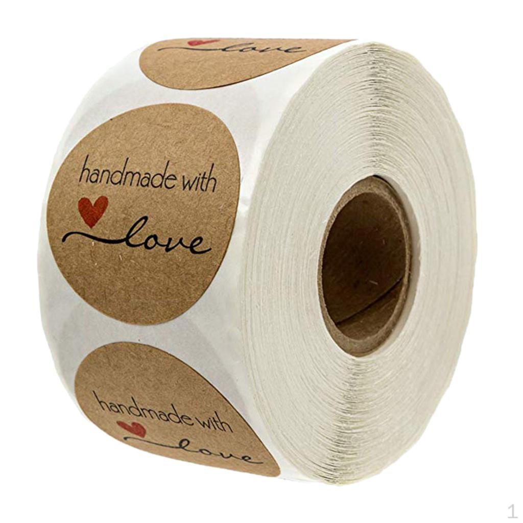 500pcs Round Kraft Paper Stickers Labels - Black Heart