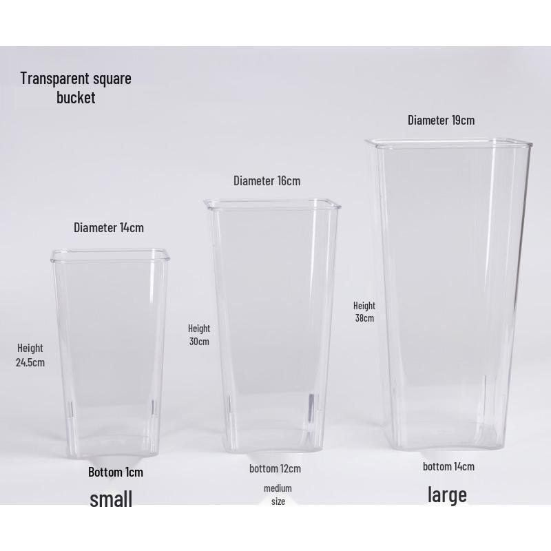 Transparent Crystal Flower Arranging Bucket for Florists - Plastic Square Water Storage Container Medium